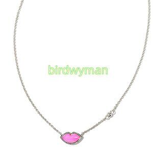 Lips Silver Pendant Necklace in Hot Pink Mother-of-Pearl